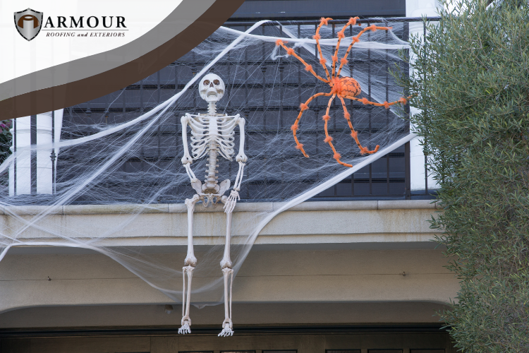 Secure Halloween decorations on a roof, inspected by a Brighton roofing contractor.